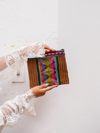 Saszetka/kopertówka ręcznie tkany materiał andyjski (100% wełna, vintage)