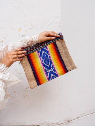 Saszetka/kopertówka ręcznie tkany materiał andyjski (100% wełna, vintage)