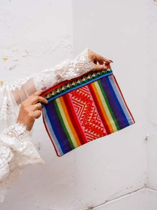 Saszetka/kopertówka ręcznie tkany materiał andyjski (100% wełna, vintage)