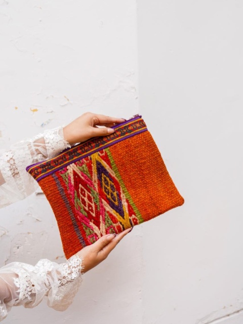 Saszetka/kopertówka ręcznie tkany materiał andyjski (100% wełna, vintage)
